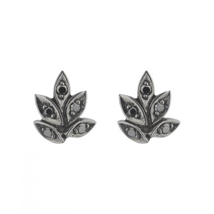 18ct white gold black diamond Rose and thorn studs with black rhodium plating