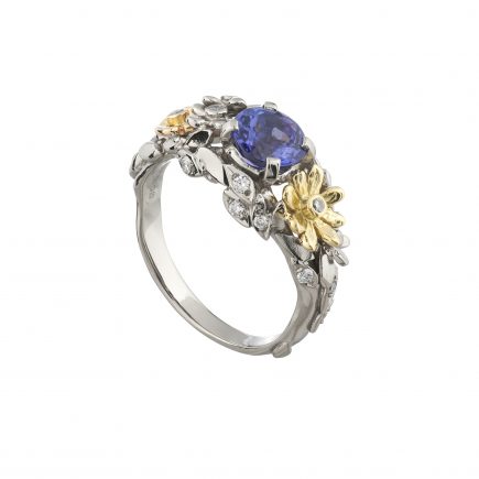 18ct white and yellow gold and Tanzanite Daisy cluster ring