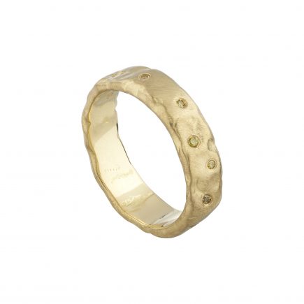 18ct yellow gold wide Molten ring with scattered yellow diamonds