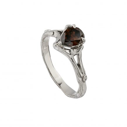 18ct white gold and pear-shaped chocolate diamond Woodland ring
