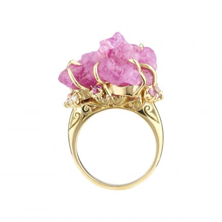 Limited Edition 18ct yellow, Rough Ruby, pink sapphire and diamond ring