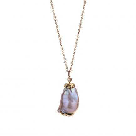 18ct rose gold diamond and Baroque pearl pendant