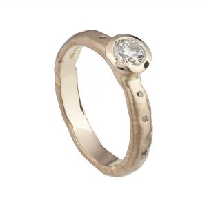 18ct rose gold and champagne 40pt diamond molten ring with scattered diamond shoulders