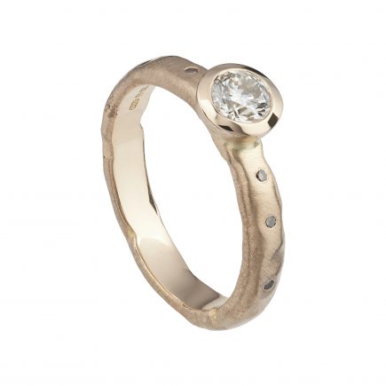 18ct rose gold and champagne 40pt diamond molten ring with scattered diamond shoulders