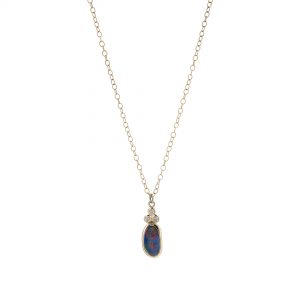 18ct yellow gold, black Opal and diamond pendant
