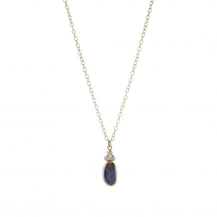 18ct yellow gold, black Opal and diamond pendant