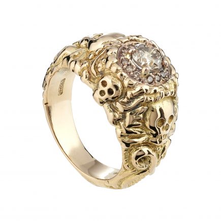 18ct rose gold and champagne diamond halo Pirate ring