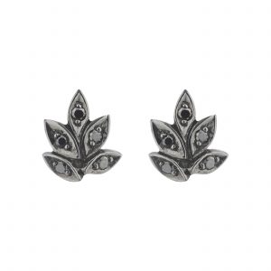 18ct white gold black diamond Rose and thorn studs with black rhodium plating