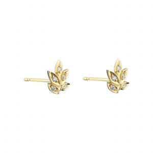 18ct yellow gold and white diamond rose and thorn studs