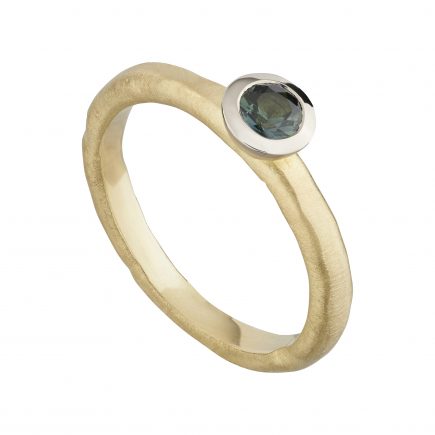 18ct yellow gold and green sapphire Molten engagement ring