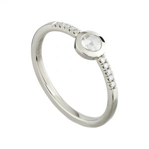 18ct white gold and round rose-cut diamond engagement ring
