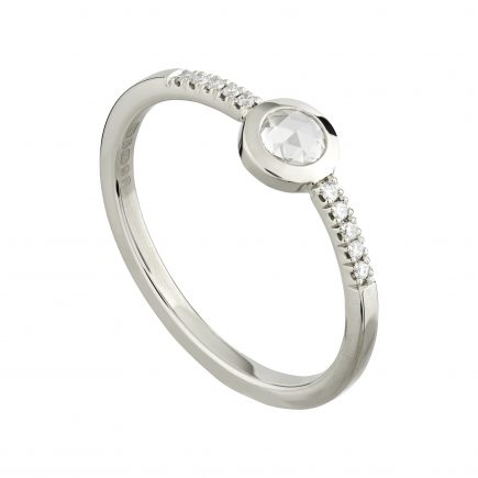 18ct white gold and round rose-cut diamond engagement ring