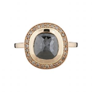 18ct rose gold and rose-cut black diamond and champagne diamond Halo ring