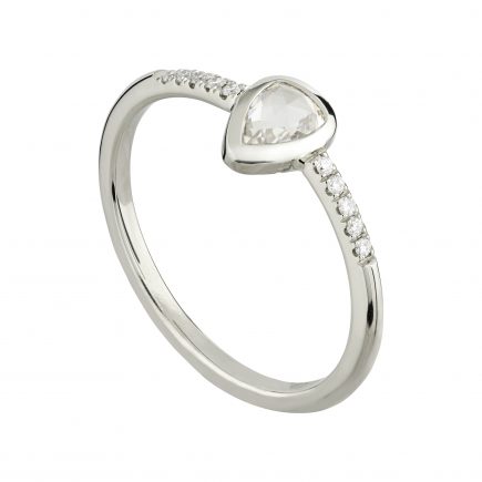 18ct white gold and pear shaped rose-cut diamond engagement ring