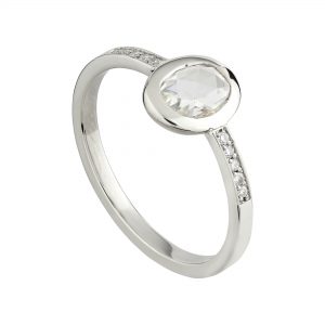 18ct white gold and oval rose-cut diamond engagement ring