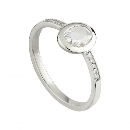 18ct white gold and oval rose-cut diamond engagement ring