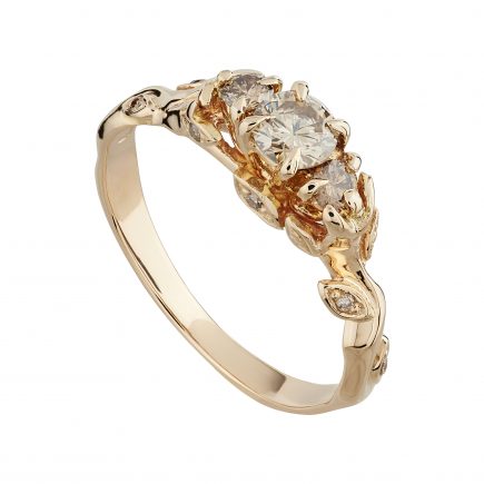 18ct rose gold and champagne diamond Rose and thorn trilogy ring