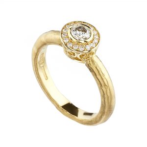 18ct yellow gold and white diamond Molten Halo engagement ring