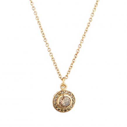 18ct rose gold and champagne diamond Molten filigree halo pendant