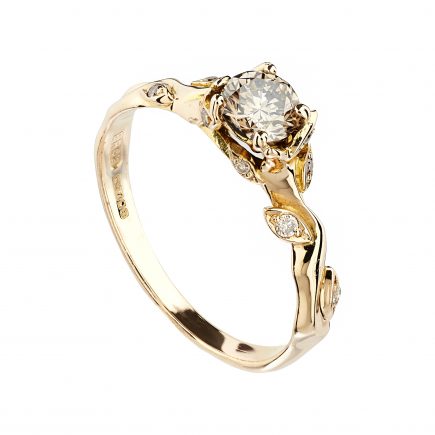 18ct rose gold and champagne diamond Rose and thorn engagement ring