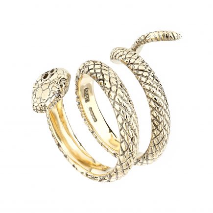 9ct yellow gold snake ring with diamond-set eyes