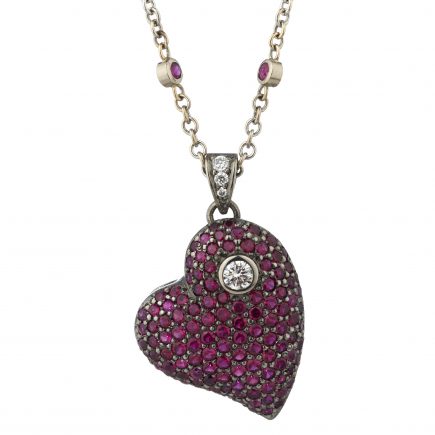 18ct white gold Ruby and diamond large Heart pendant