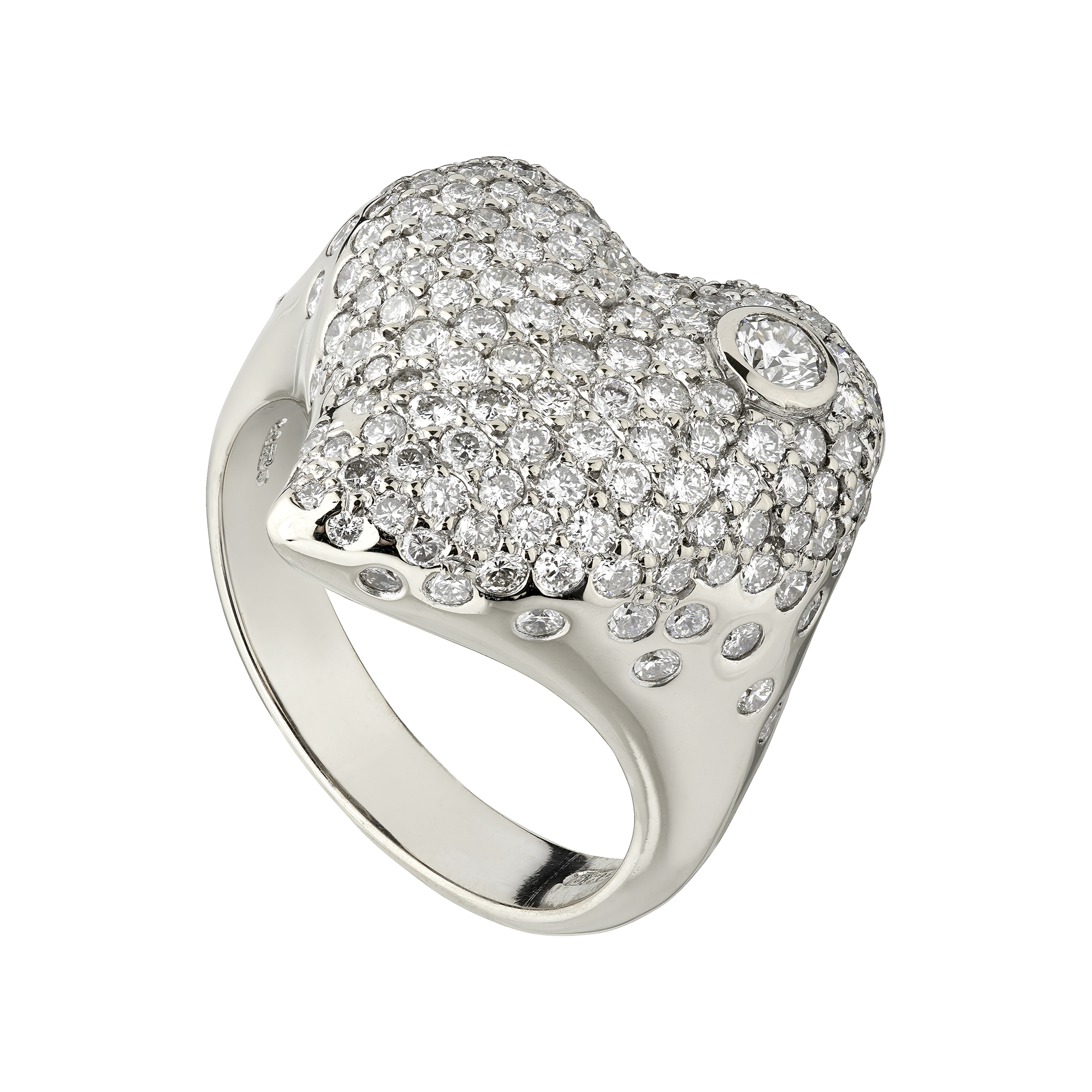 18ct white  gold  and white  diamond large Heart  ring  