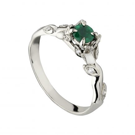18ct white gold Emerald and diamond Rose and Thorn engagement ring