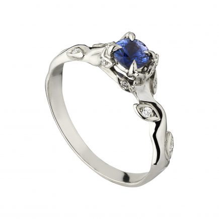 18ct white gold and blue sapphire Rose and thorn engagement
