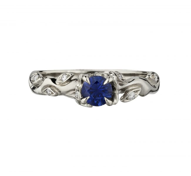 18ct white gold and blue sapphire Rose and thorn engagement
