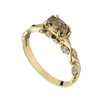18ct yellow gold Rose and thorn ring with Oval Whisky diamond