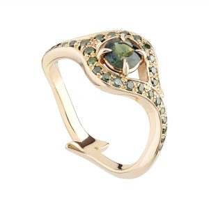 18ct Rose Gold, Round Green Sapphire and Green Diamond Atlantis Ring