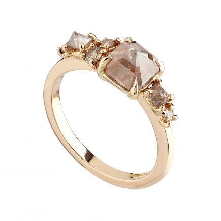 18ct Rose gold rose-cut and rough-cut diamond cluster ring with champagne diamonds