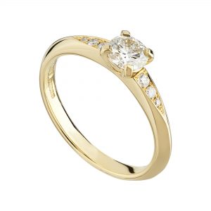 18ct yellow gold Coco engagement ring 0.50pt round white diamond