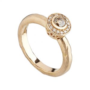 Engagement Ring With Filigree Collet & Champagne Diamonds