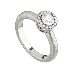 18ct and white diamond Molten filligree Halo engagement ring
