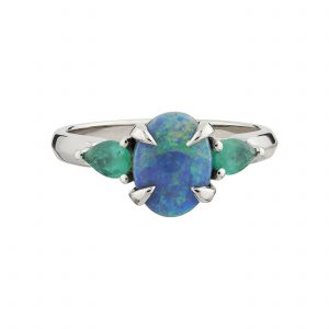 18ct white gold, Black Opal and Emerald Coco ring