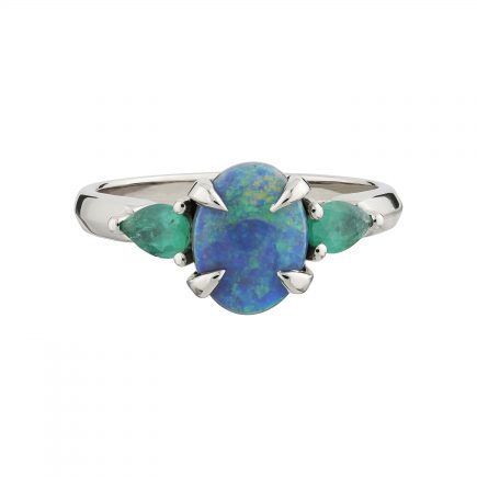 18ct white gold, Black Opal and Emerald Coco ring