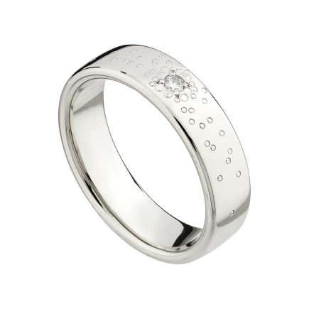 18ct white gold and single white diamond wide Stardust wedding ring