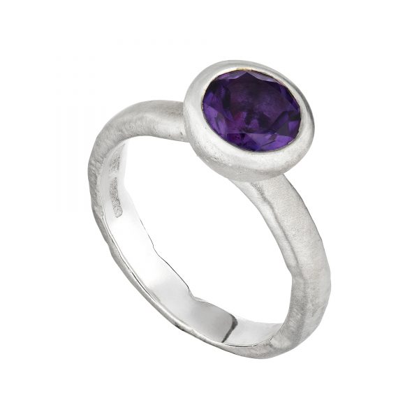 Silver Molten ring with large round Amethyst