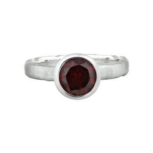 Silver and round Garnet Molten ring
