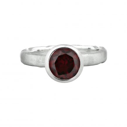 Silver and round Garnet Molten ring