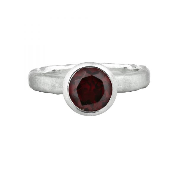 Silver and round Garnet Molten ring