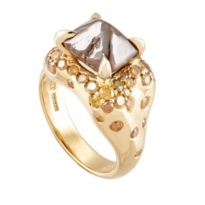 18ct yellow gold, 5.60ct brown rough diamond and natural, fancy-coloured diamond Limited Edition ring