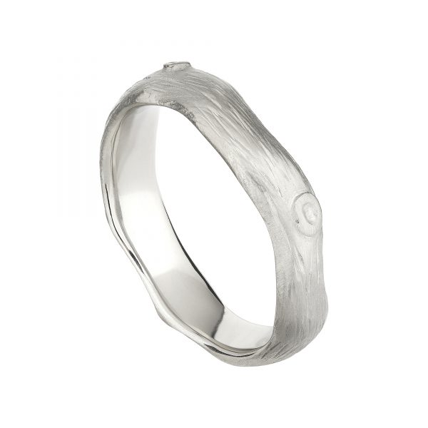 18ct white gold wide Woodland wedding ring