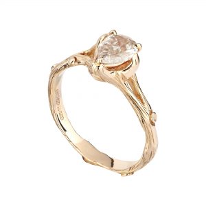 18ct rose gold and pear champagne diamond Woodland solitaire