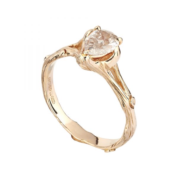 18ct rose gold and pear champagne diamond Woodland solitaire