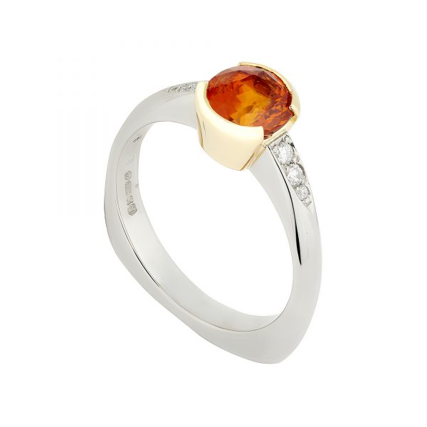 18ct White and Yellow Gold Coco Orange Sapphire and Diamond Ring