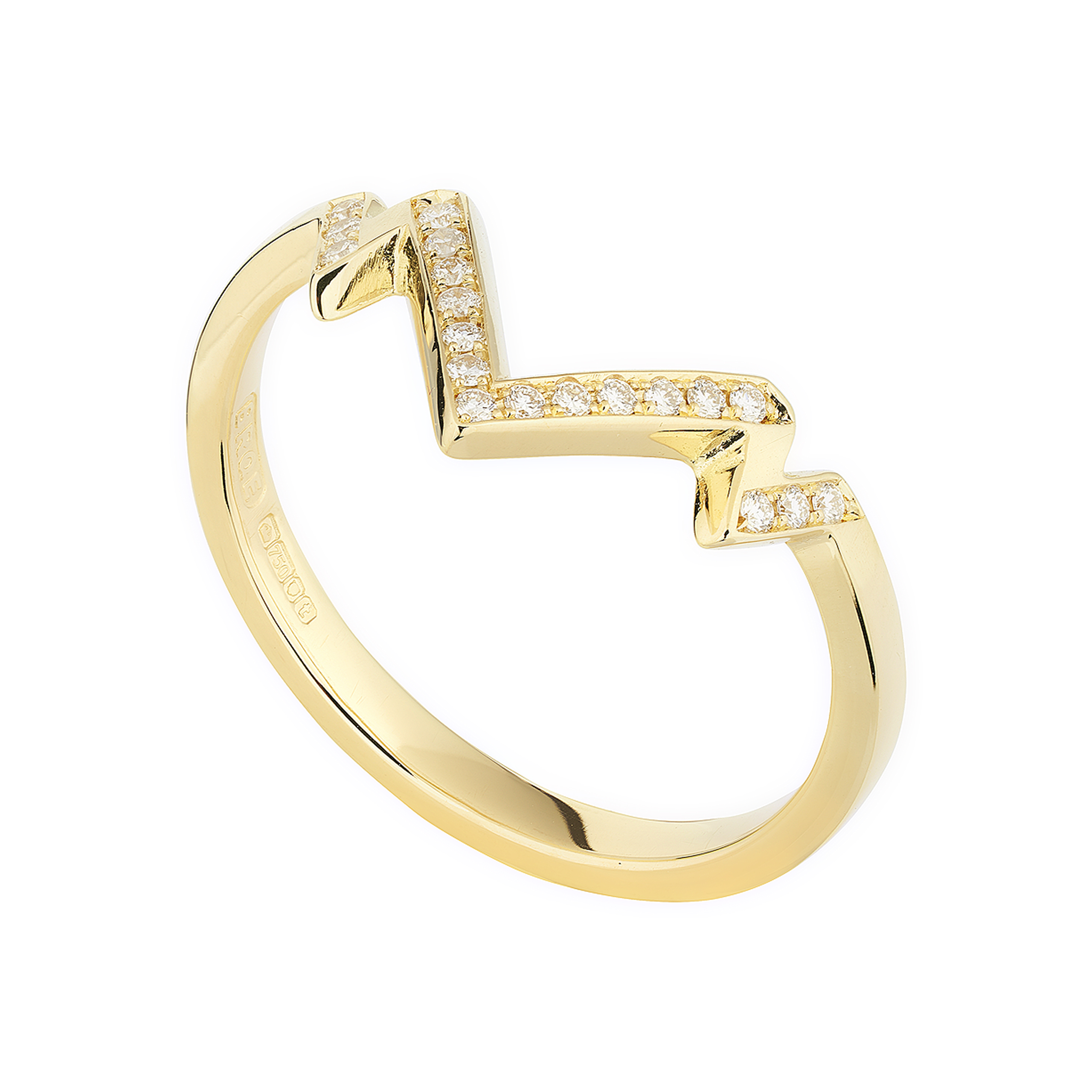 18ct Yellow Gold And Diamond V Shaped Tiara Ring Baroque Bespoke Jewellery