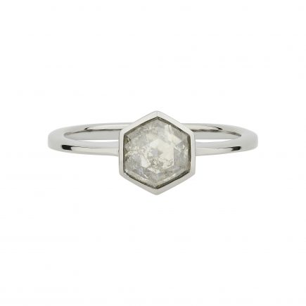 18ct white gold Hexagon Salt and Pepper Diamond ring in 18ct white gold